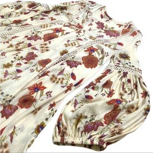 FREE PEOPLE Balloon Sleeve Floral Top with Crochet